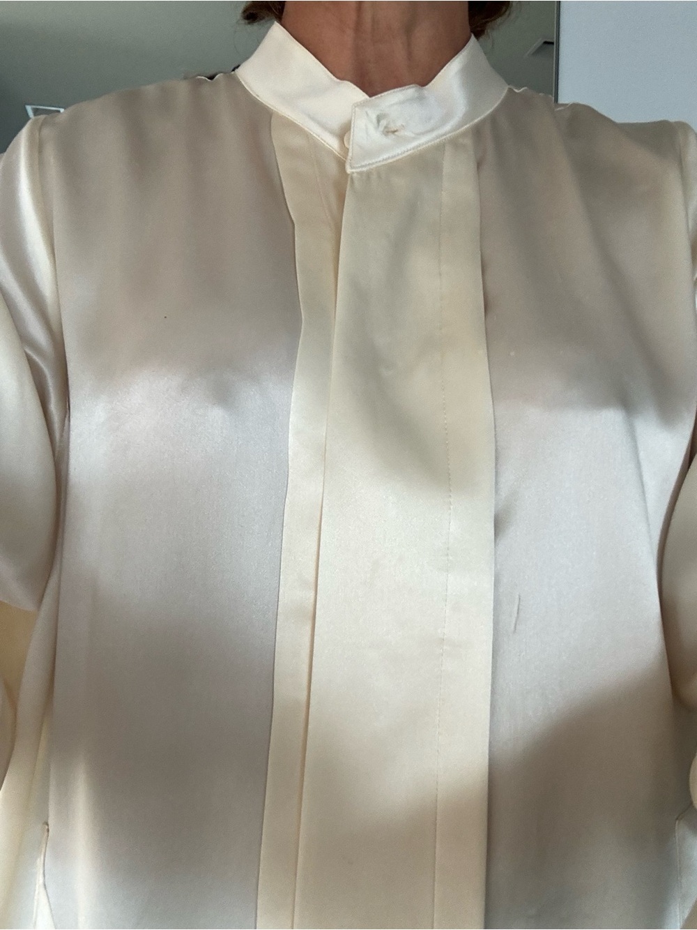 Alexis Ivory Satin Mandarin-Collar Blouse